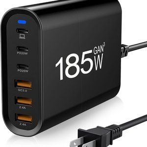 185W Compact 6-Port USB-C Fast Charging Station